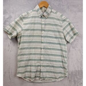 Steven Alan Shirt Mens Medium Green Geometric Striped USA Made Cotton Casual